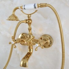 Gold Color Brass Wall Mount Bathroom Tub Clawfoot Faucet w/ Hand Shower ana851