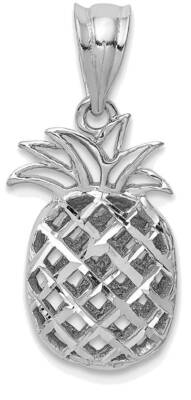14K White Gold Polished & Shiny-cut 3D Pineapple Pendant