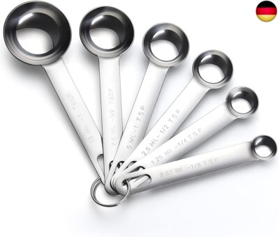 6-teiliges Messlöffel-Set Edelstahl runder robuster Spiegel, poliert 1/8 TSP, 