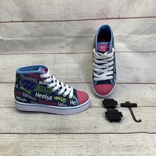 Heelys Veloz Girls pink Blue Denim/Multi Youth Size 2 100908 w/ covers tool