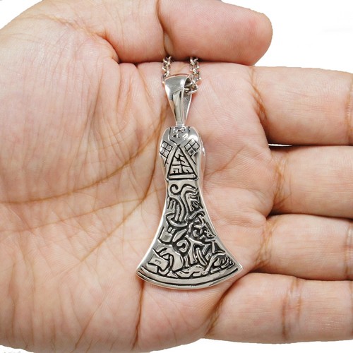 CELTIC AXE VIKING 925 STERLING SILVER BIKER JEWELRY GOTHIC CHARM PENDANT tan-091 - Picture 5 of 6