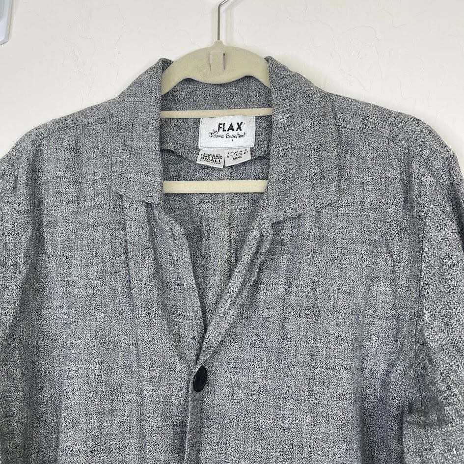 Chaqueta Blazer FLAX Mujer Talla Pequeña Botón Frontal Lino Gris Trabajo Carrera Bolsillos Foto 2 de 4