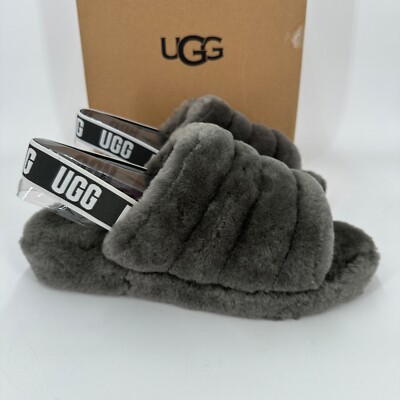 UGG Women's Fluff Yeah Slip-On Slingback Slippers Charcoal Gray size 11 Open Toe