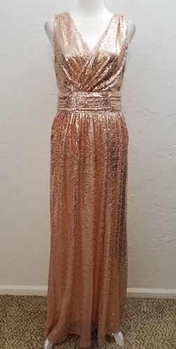 KATE KASIN SIZE 8 ROSE GOLD SEQUINED LONG FORMAL EVENING GOWN DRESS