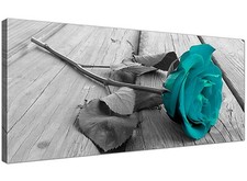 Black White Teal Cheap Canvas Wall Art of Teal Rose 1037