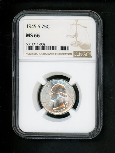 1945-S US Washington Quarter 25c .25 NGC MS66 Gem UNC Choice Bright White