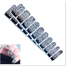 Jaysea Arts Nail Wraps Color Black Silver Sequin Street Nails Polish Strips B4G1