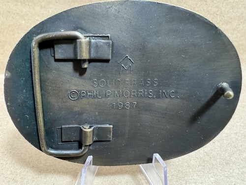 Brass MARLBORO 1987 Philip Morris Inc. Collectible Belt Buckle Tobacco Patined - Picture 6 of 8
