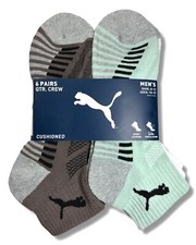 PUMA SOCKS MEN'S - QUARTER CUT - BLISS 253 - BROWN GREEN LARGE 10-13 PACK 6 XX