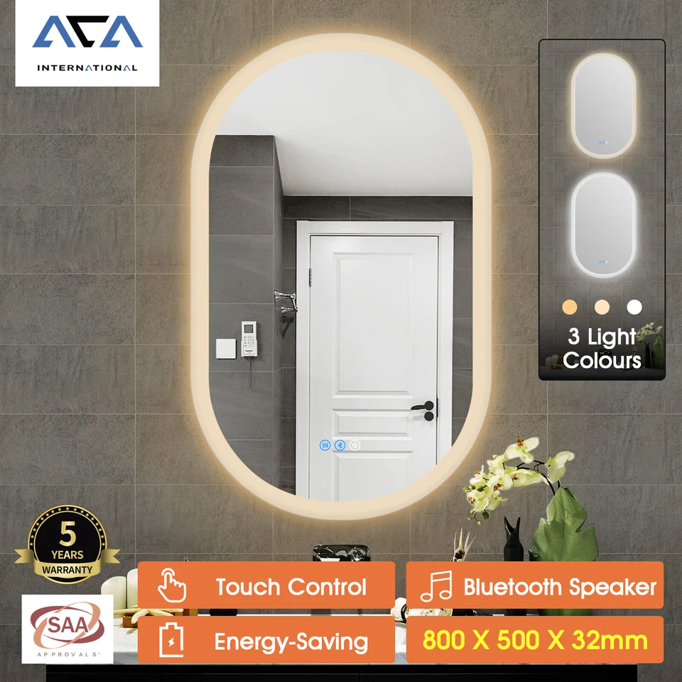 Bathroom Wall Vanity Oval Makeup LED Mirror Frosted Edge Touch Bluetooth Fogless