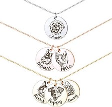Personalized Pet Portrait Necklace ,Dog Cat Round Disc Photo Engraved Necklace