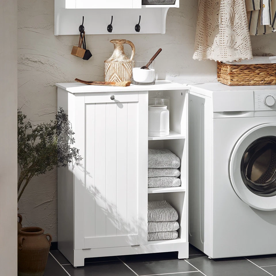 SoBuy Wäscheschrank mit ausklappbarem Wäschesack Wäschetruhe Wäschekorb BZR105-W - Bild 4 von 4