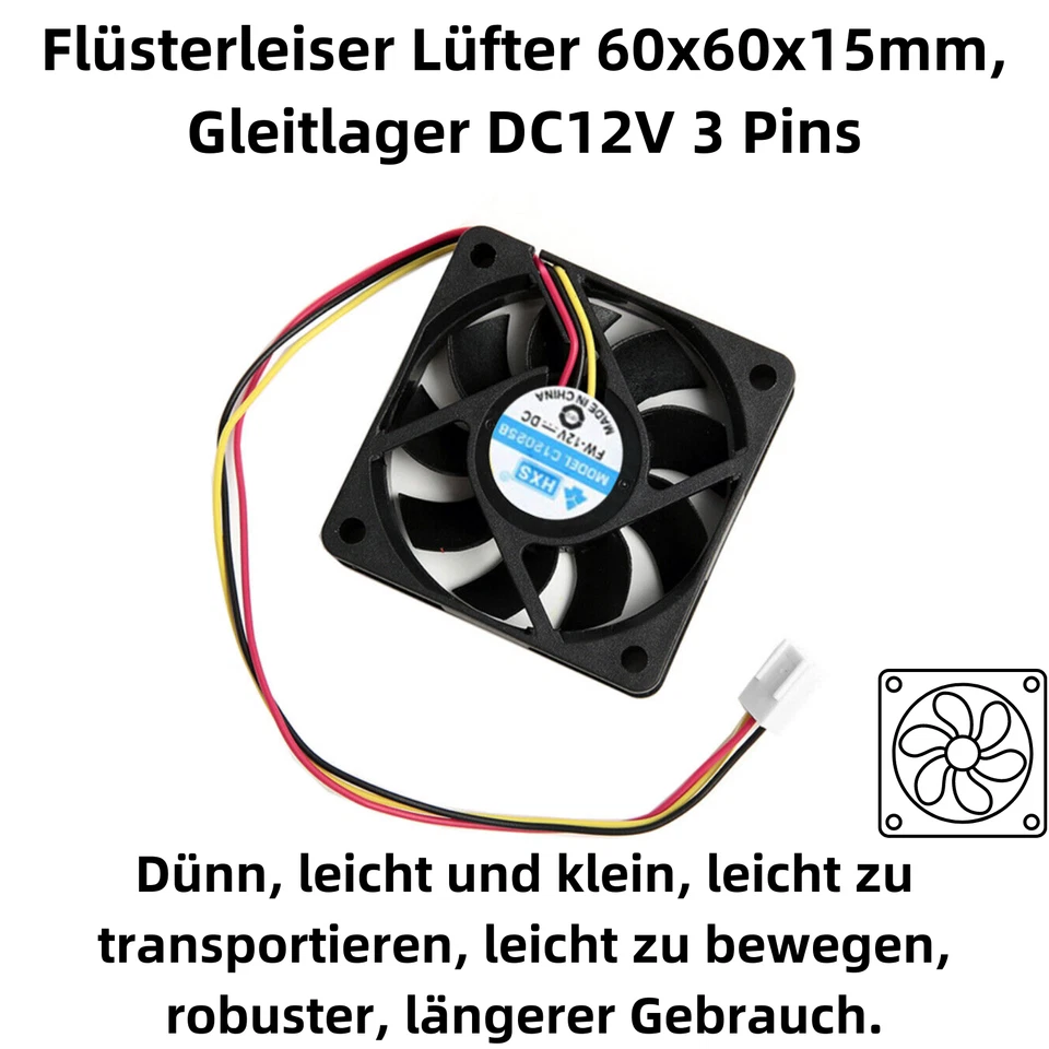 R04 3pin 12V 60x60x15mm Brushless Lüfter Lüfterkühler Kühler Lüfter Computer PC - Bild 2 von 4