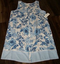 NWT Miss Elaine White/Blue Floral BUTTON-FRONT Sleeveless Nightgown S POCKETS