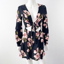 Privacy Please Black Floral Mini Dress Size XS Long Sleeve Tropical Vacationcore
