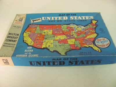 MB Vntg Puzzle Authentic Map of the United States & World Map