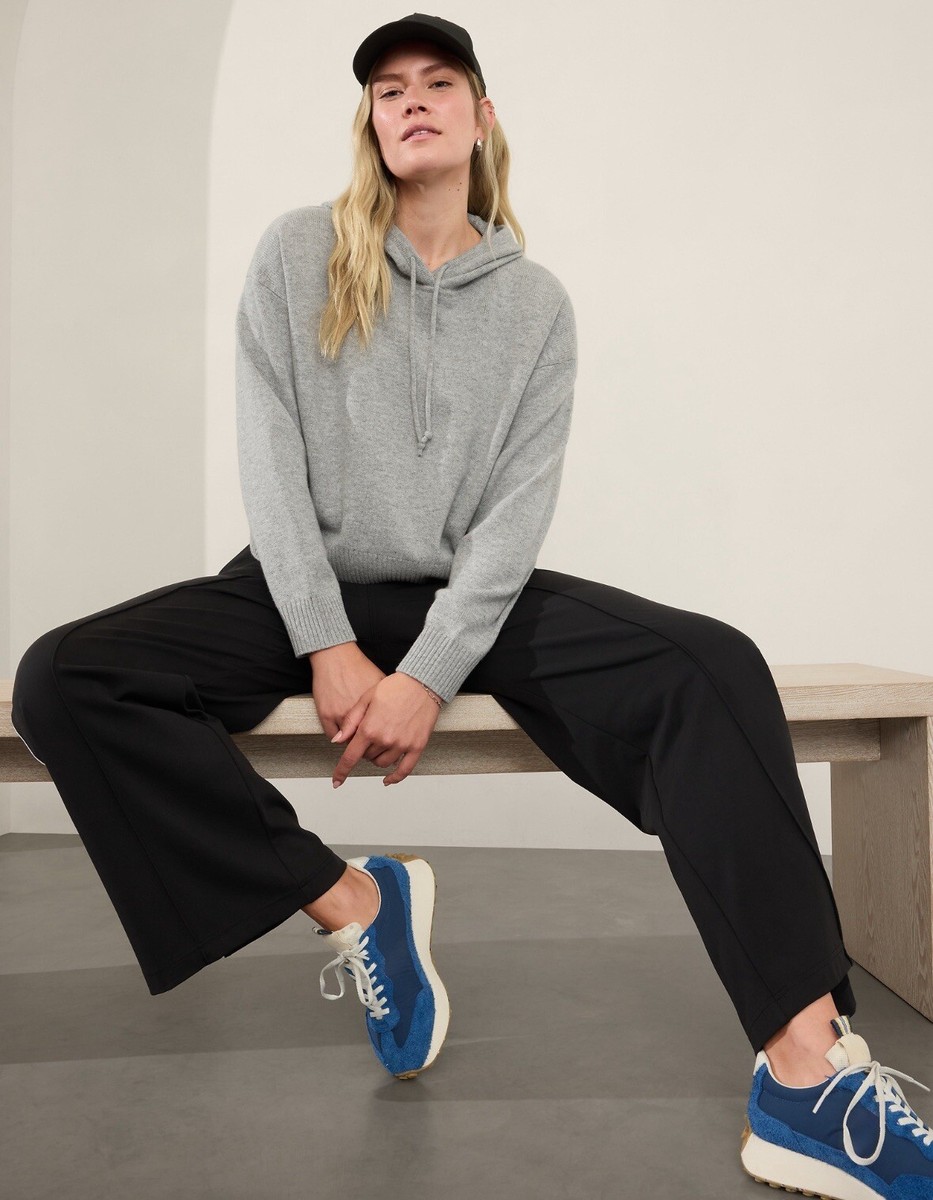 Athleta M MEDIUM $219 Alpine Merino Wool \u0026 Cashmere Cropped Hoodie Sweater  Grey | eBay