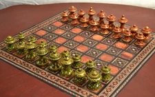 MUSLIM (ISLAMIC) CHESS SET, HAND PAINTED IN DETAIL, VINYL MAT - K=2½" (M02)