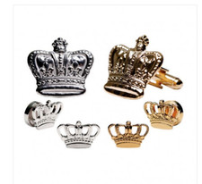 Mardi Gras Crowns Studs and Cufflinks Set in Gold or Silver Trim