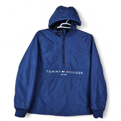 Tommy Hilfiger Jacket Mens Medium Hooded Windbreaker Pullover Half Zip NWT