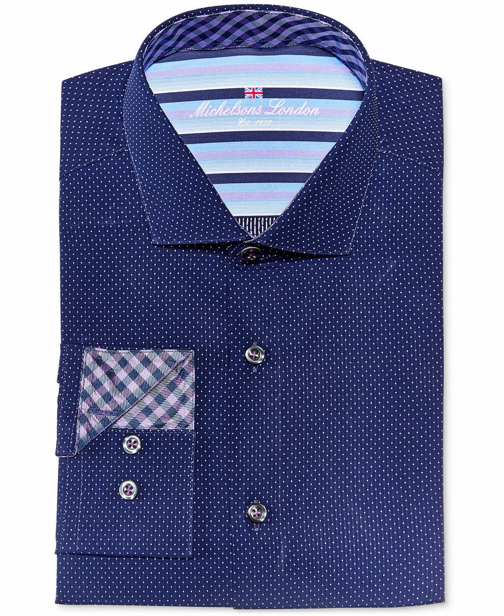 michelsons london dress shirt $232 Michelsons London Men'S Slim-Fit Blue White Button Dress Shirt L  *Repaired*