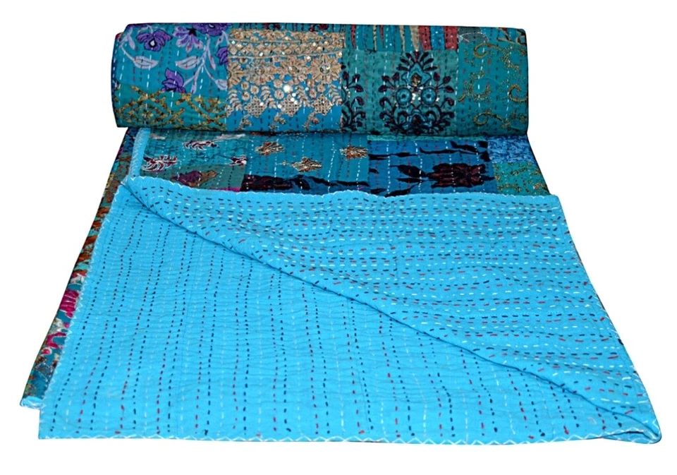 Colcha de algodón Kantha vintage india retazos manta Ralli Gudari Foto 2 de 4