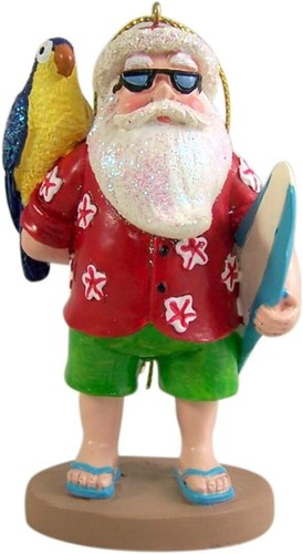 Christmas Ornament, Santa With Parrott & Surfboard, Chrismtas Decor - Picture 2 of 5
