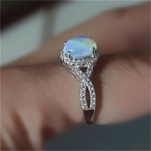 Weißer Opal Kristall Kreuz Design Silber Ring Bandgröße 5 - 11 Gratis Geschenkbox - Bild 3 von 5