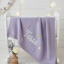 Custom Daisy Knit Baby Blanket: Personalized Name, Soft Girl Nursery Gift