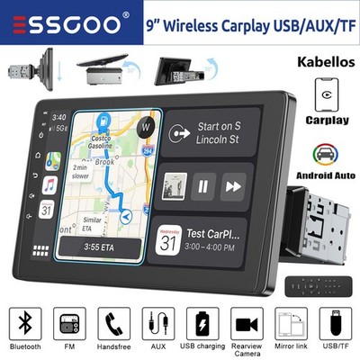 1 DIN 9 Zoll Wireless Apple Carplay Android Auto Autoradio USB AUX TF Bluetooth