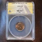 1952 Lincoln Cent Wheat Penny RB BU Gem ANACS MS63 RED