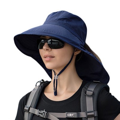 Extra Large Brim Sun Hat for Women Ponytail Hole Sun Visor with Neck Protecto...