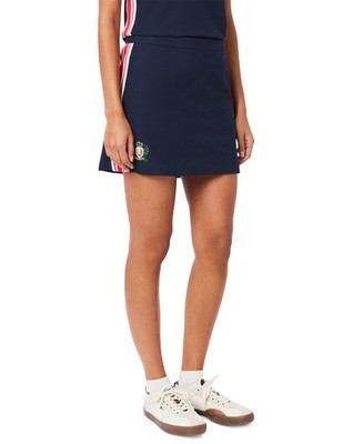 LACOSTE Striped Panel Mini Skirt Women's 36 Navy Blue Zipper Closure at Back