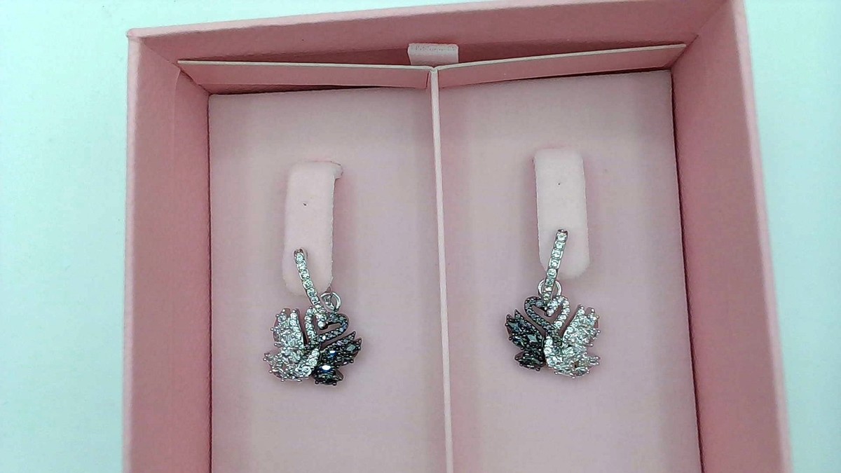 Swarovski Crystal Iconic Swan Drop Earrings Swan, Mixed Metal
