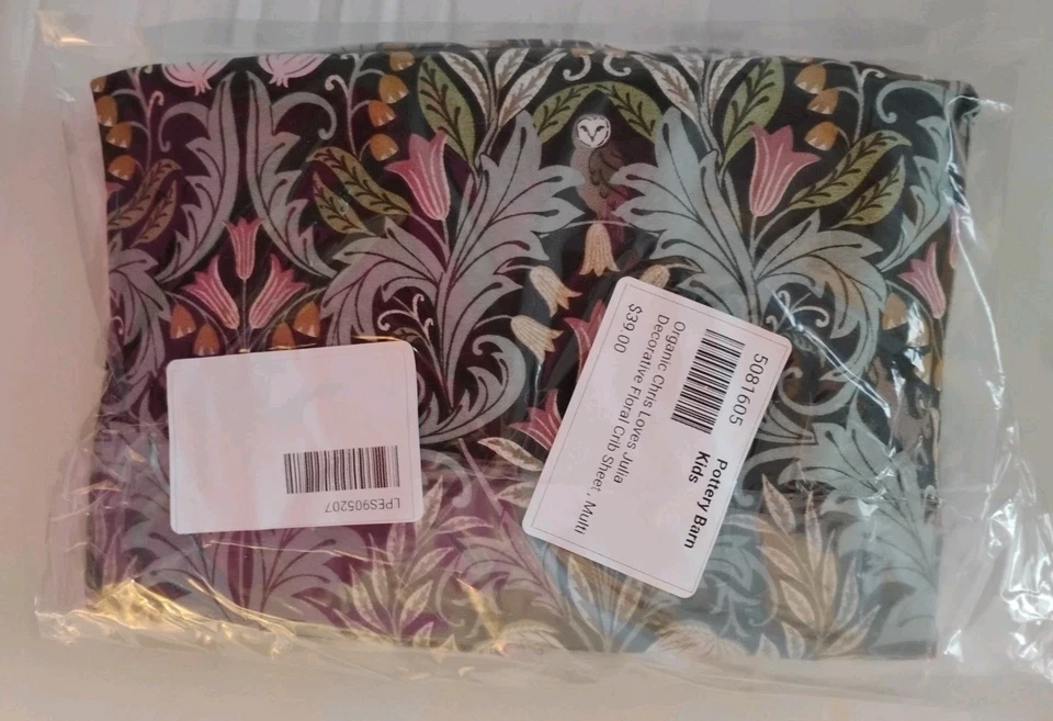 POTTERY BARN KIDS Fitted Crib Sheet Chris Loves Julia Organic NIP Animals Floral - Image 2 of 3