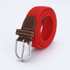 Men Women Canvas Elastic Fabric Woven Casual Stretch Braided Belt red