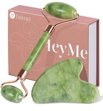 BAIMEI IcyMe Gua Sha Jade Roller Facial Tools Face 2 Piece Set, Green