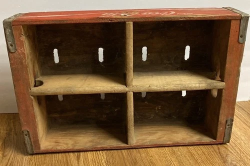 1970s COCA-COLA Wooden Crate Metal Straps ~Holds 4 Six-Packs ~Vintage