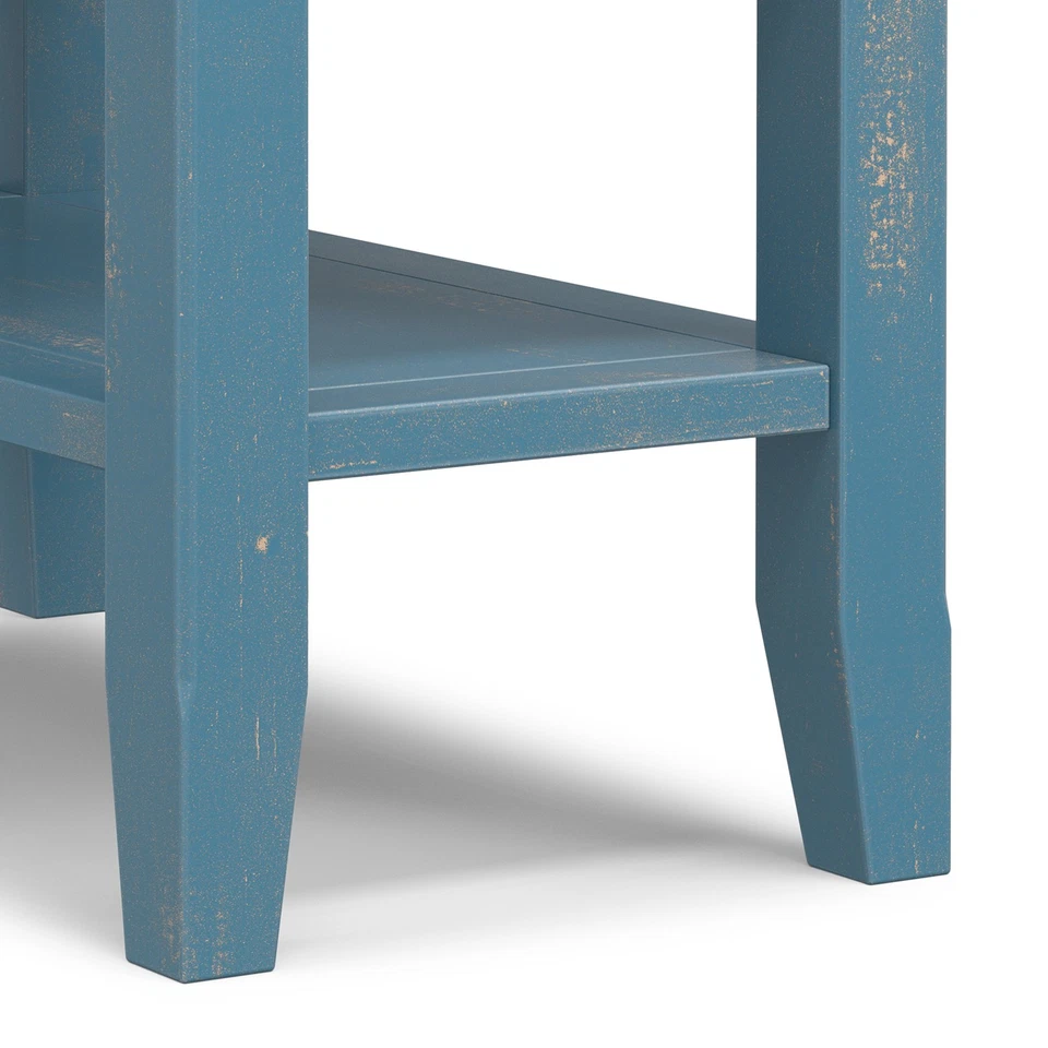 Acadian 14" Wide Solid Wood Transitional Narrow Side Table in Coastal Blue - Image 4 of 4