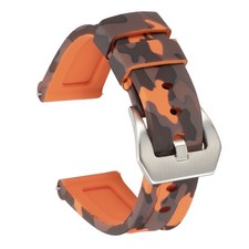 Silicone Watch Bands 20mm Soft Watch Band with Silver Buckle, Camo Orange