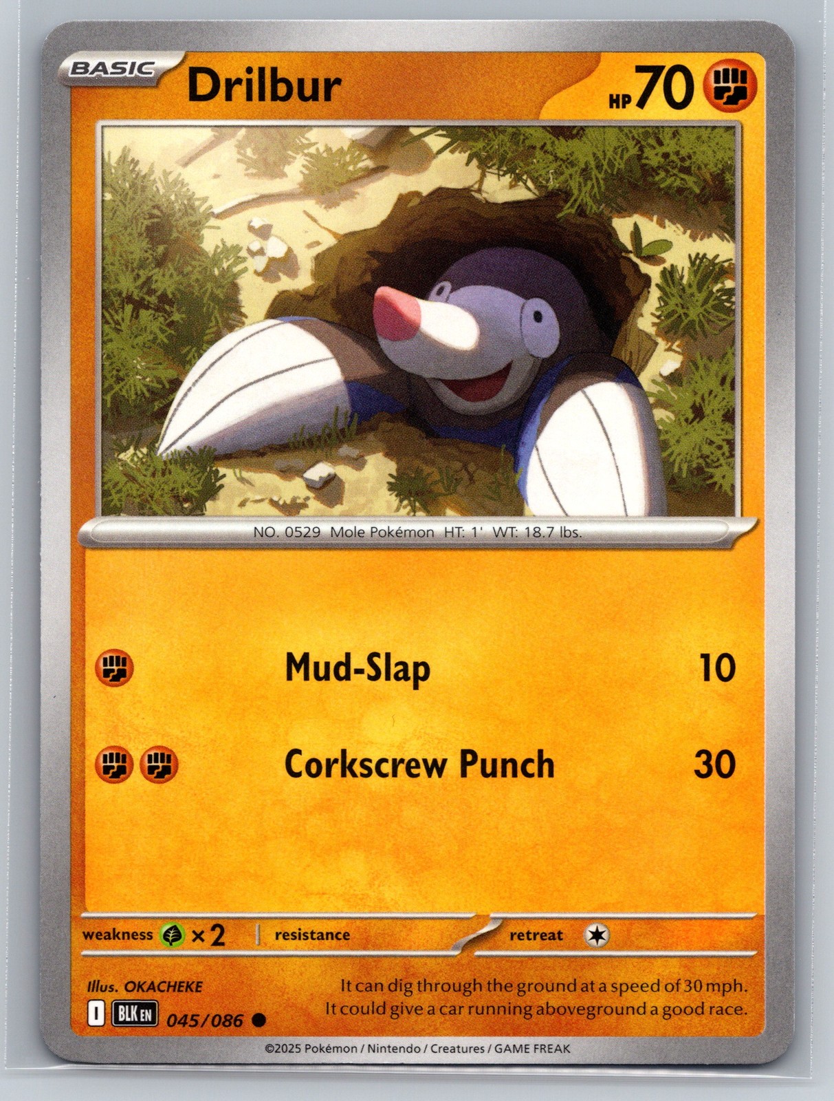 Pokemon Card Drilbur 045/086 Black Bolt Fighting Type Basic Mole Pokemon TCG