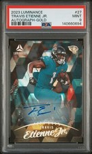 2023 PANINI LUMINANCE AUTO-GOLD #27 TRAVIS ETIENNE JR. 5/100 PSA 9