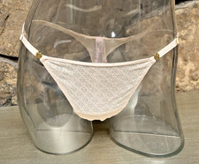Victoria's Secret ICON VS Logo Adjustable String THONG Panty Sz L MARZIPAN NWT