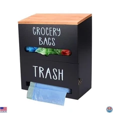 2-in-1 Wooden Trash Bag Holder & Grocery Bag Dispenser - Wall-Mounted Organizer