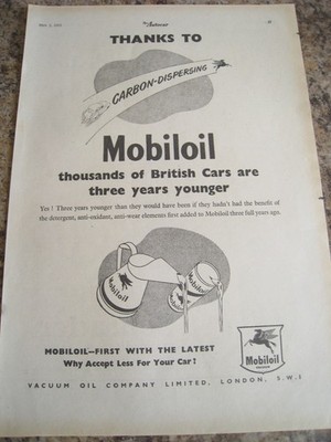 MOBILOIL VACUUM OIL COMPANY LTD LONDON 1952 WERBUNG A4 AKTE 50