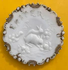 Dithridge EAPG White Milk Glass Easter Plate Bunny Rabbits Embossed Antique #94
