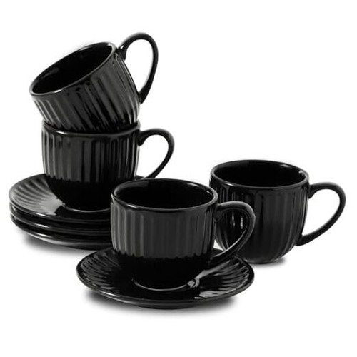 Ceramic Espresso Cups with Saucers 5 Oz,Set of 4 Porcelain Demitasse Cups