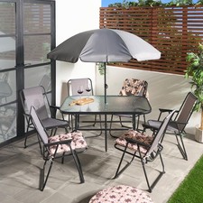 OHS 8 Piece Patio Set Foldable Table Chairs Parasol Outdoor Garden Furniture