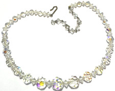 Vintage Necklace Glass AB Aurora Borealis Choker Clear Graduated Beaded Bead 5