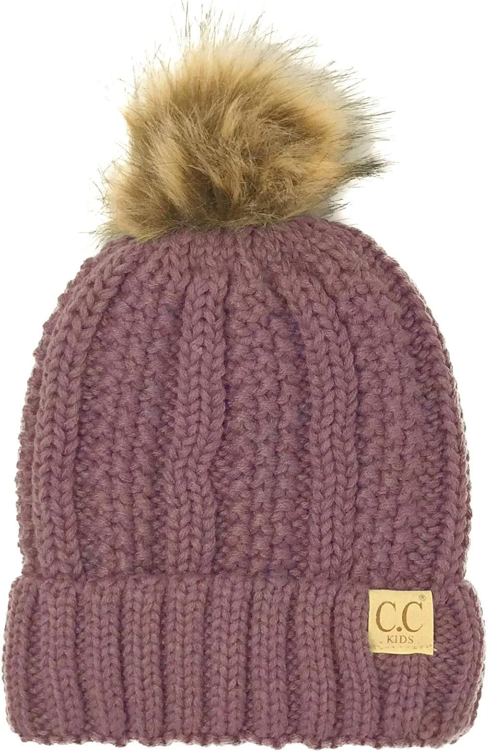 Toddler Sherpa Fuzzy Lining Baby Beanie Hat for Kid Chunky Knitted with Pom Pom
